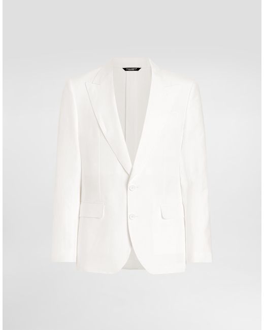 Dolce & Gabbana White Single-Breasted Linen Fabric Jacket for men