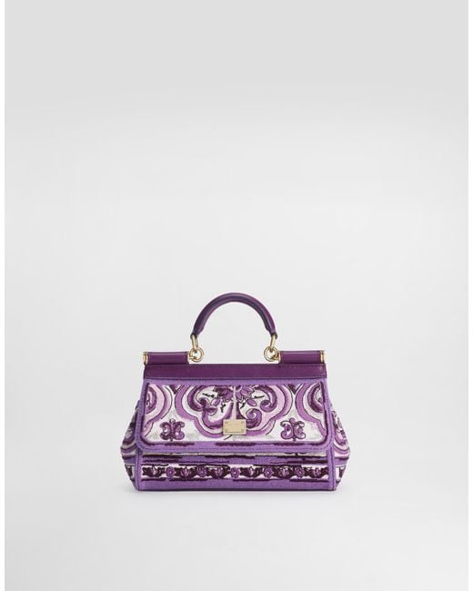 Dolce & Gabbana Purple Small Sicily Handbag With Majolica Embroidery