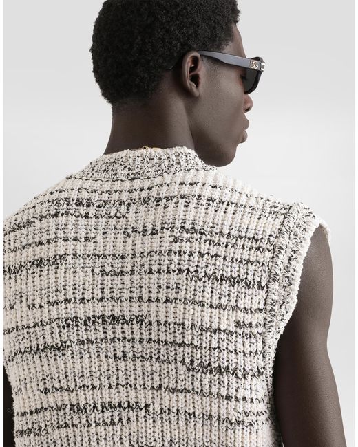 Dolce & Gabbana White Intarsia Pullover Vest for men