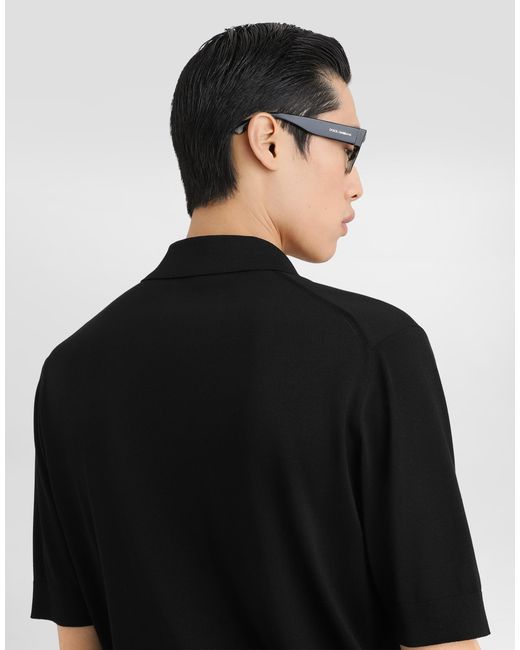Dolce & Gabbana Black Silk Knit Polo Shirt for men