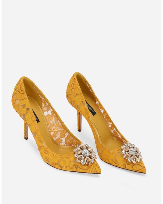Dolce & Gabbana Lace Pumps With Brooch Detailing Metallic