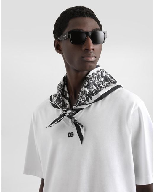 Dolce & Gabbana White Scarf Detail Cotton T-Shirt for men