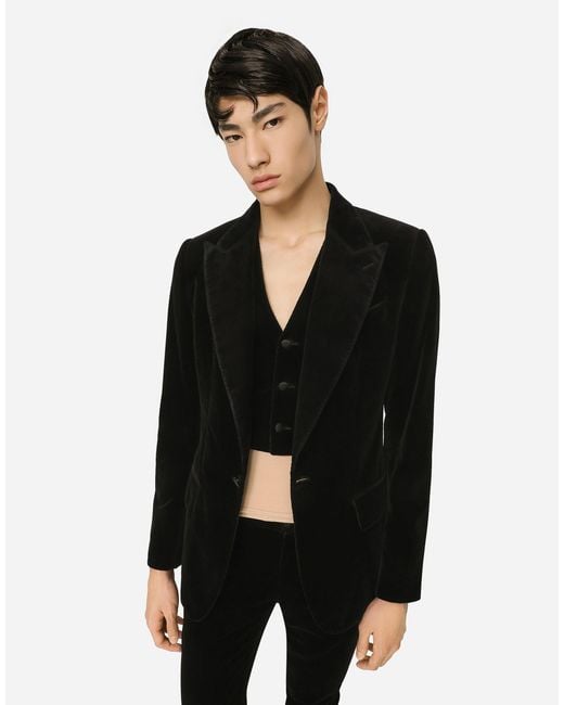Dolce & Gabbana Black Single-Breasted Smooth Velvet Suit for men