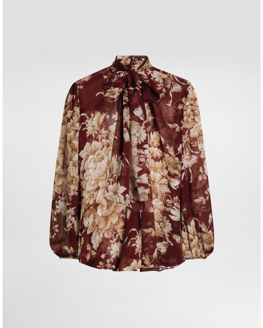 Dolce & Gabbana Brown Bluse Aus Chiffon Mit Rosenprint