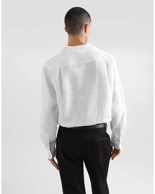 Dolce & Gabbana White Three-Button Long-Sleeved Linen Shirt for men