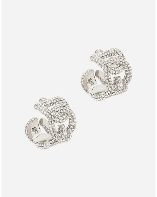 Dolce & Gabbana イヤリング ラインストーン Dgロゴ White