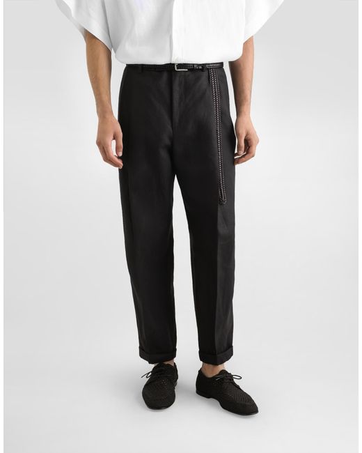 Dolce & Gabbana Black Linen Fabric Pants for men