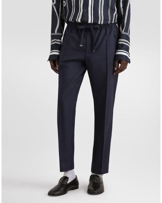 Dolce & Gabbana Blue Virgin Wool Jogging Trousers for men