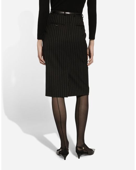 Dolce & Gabbana ピンストライプ ウール ロンゲット スカート Black