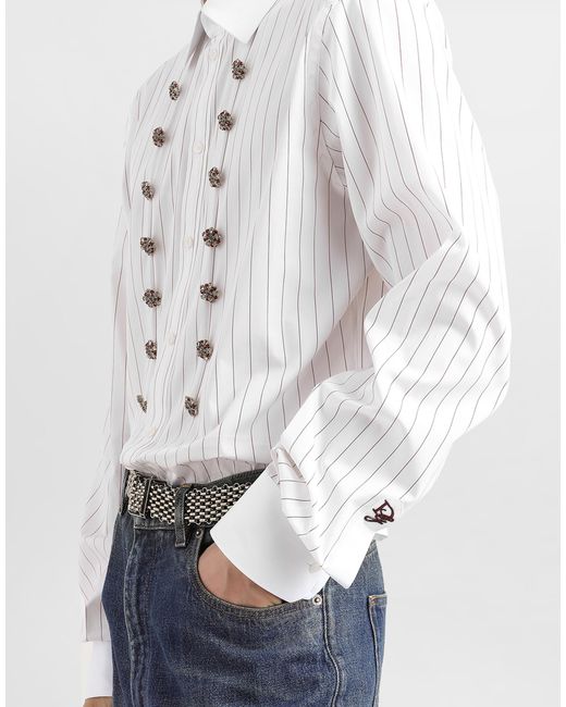 メンズ Dolce & Gabbana ジュエル ディテール ストライプ コットン シャツ White