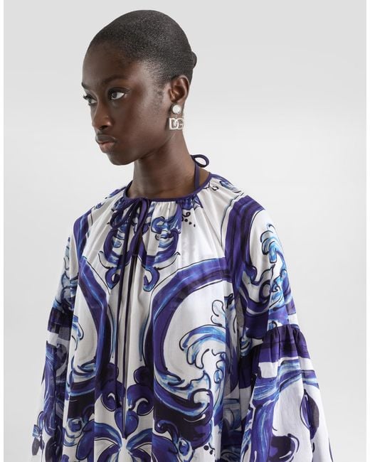 Dolce & Gabbana Blue Dg Exclusive Majolica- Cotton Dress