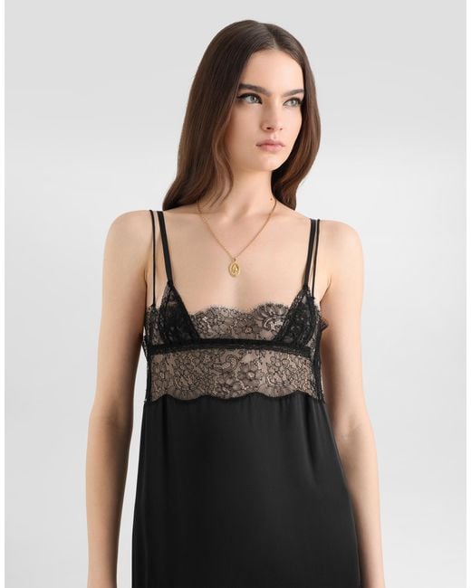 Dolce & Gabbana Blue Satin Dress With Lace Bands