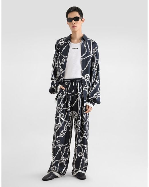 Dolce & Gabbana Blue Marina-Print Silk Twill Shirt for men
