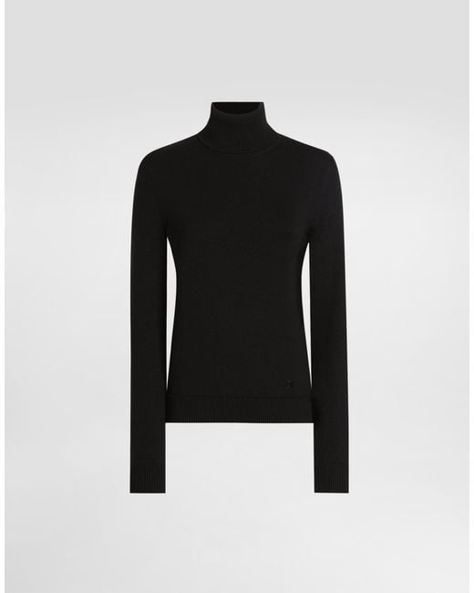 Dolce & Gabbana Black Wool Turtle-Neck Sweater With Dg Logo Embroidery