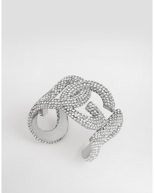 Dolce & Gabbana White Rigid Rhinestone-Detailed Bracelet With Dg Logo
