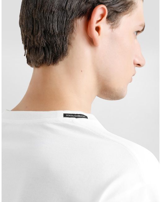 Dolce & Gabbana White Cotton T-Shirt With Logo Embroidery for men