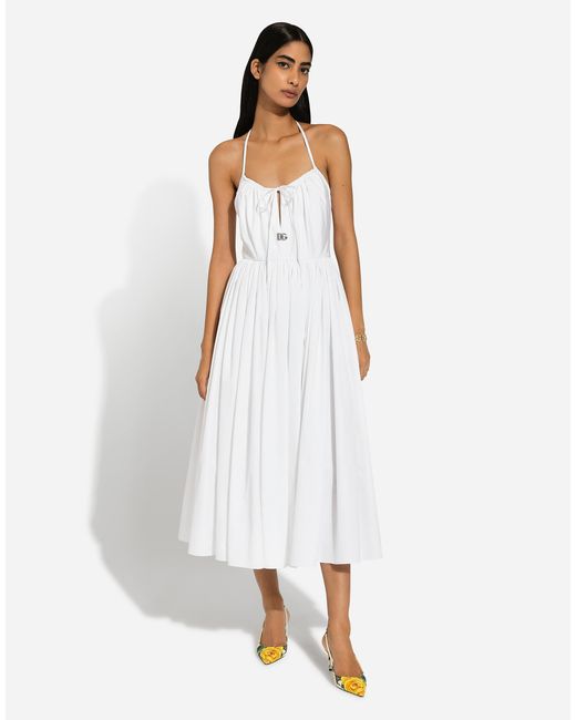 Dolce & Gabbana White Midi Cotton Dress With Circle Skirt