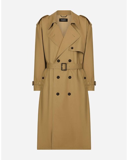 Dolce & Gabbana Natural Double-Breasted Cotton Trench Coat for men