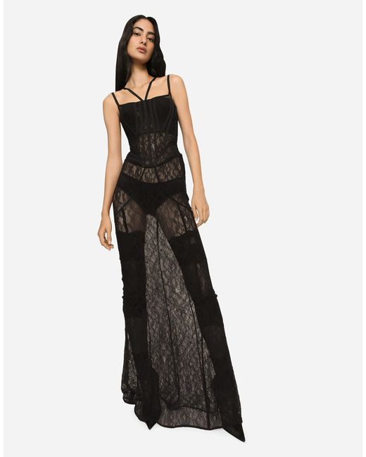 Dolce & Gabbana Black Langes Bustierkleid Aus Spitze