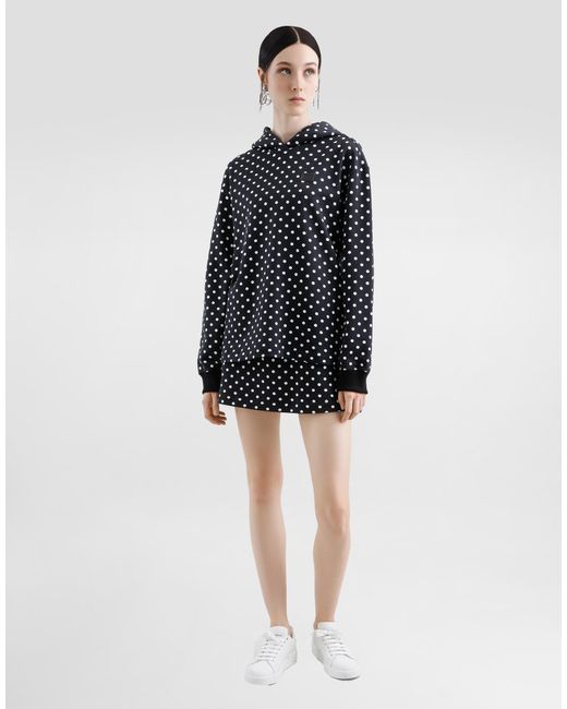 Dolce & Gabbana Blue Jersey Hoodie With Polka-Dot Print And Branded Tag
