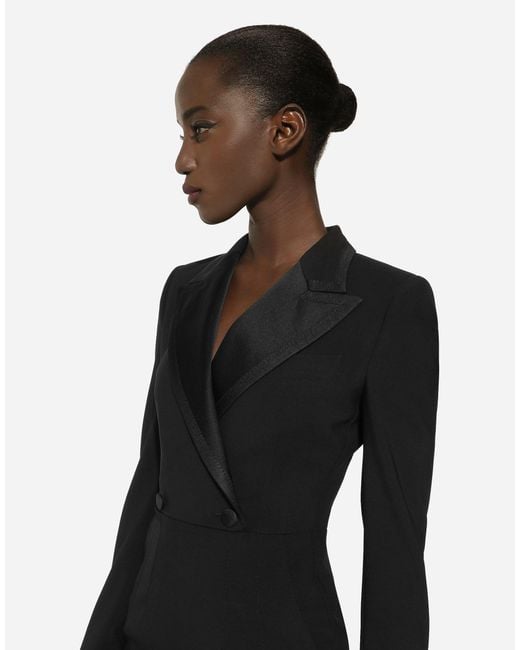 Dolce & Gabbana Black Woolen Calf-Length Coat Dress