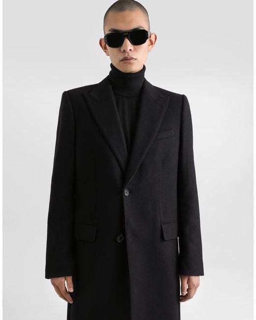 Dolce & Gabbana Black Single-Breasted Wool Coat for men