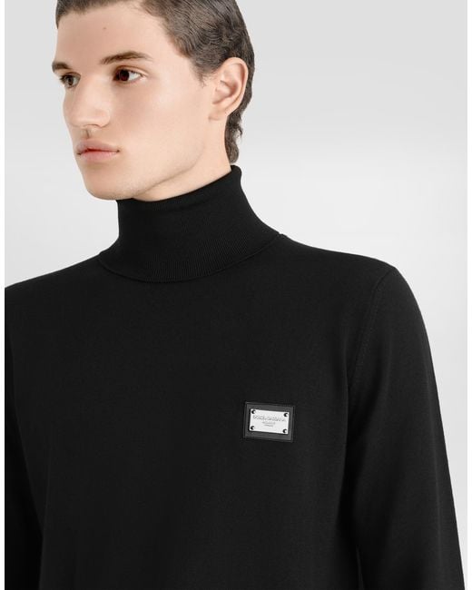 Dolce & Gabbana Black Wool Turtle-Neck Sweater With Branded Tag for men