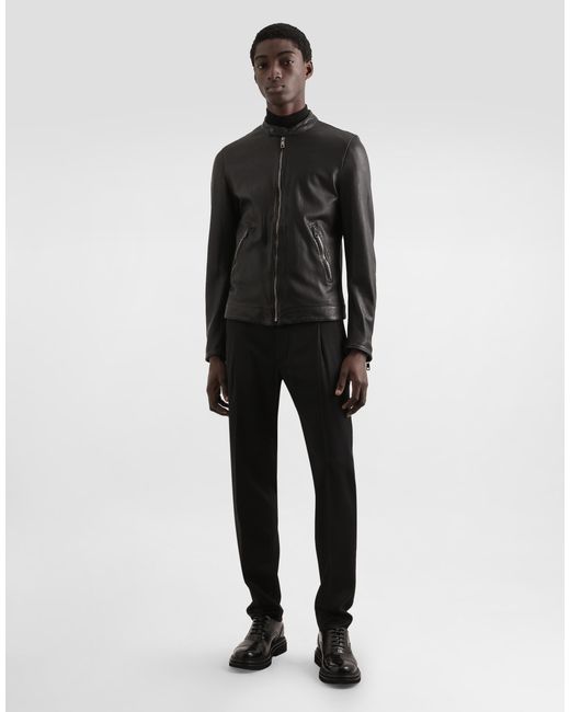 Leather Jacket With Zipper Dolce & Gabbana de hombre de color Black