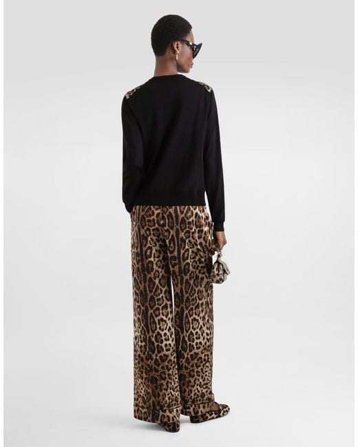 Dolce & Gabbana Black Leo- Wool Cardigan
