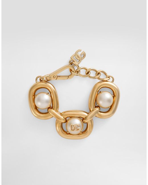 Dolce & Gabbana Metallic Maxi-Bracelet With Cabochon Details And Dg Logo