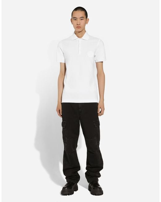 Polo De Algodón Con Logotipo Dg Bordado Dolce & Gabbana de hombre de color White