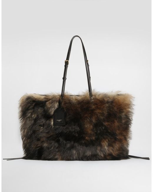 Dolce & Gabbana Atene Shopping Bag With Fur Multicolor