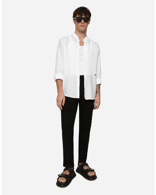 メンズ Dolce & Gabbana シャツ マルティーニフィット リネン Dgハードウェア White