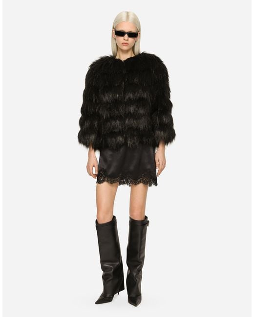 Dolce & Gabbana Black Dolce & Gabbana Faux Fur Cropped Jacket