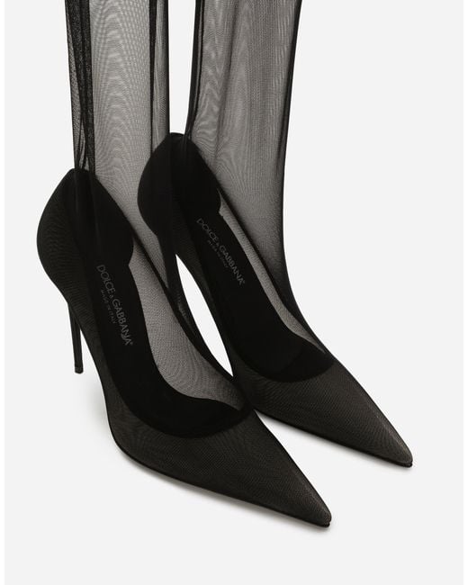 Dolce & Gabbana Kim サイハイブーツ ストレッチチュール Black