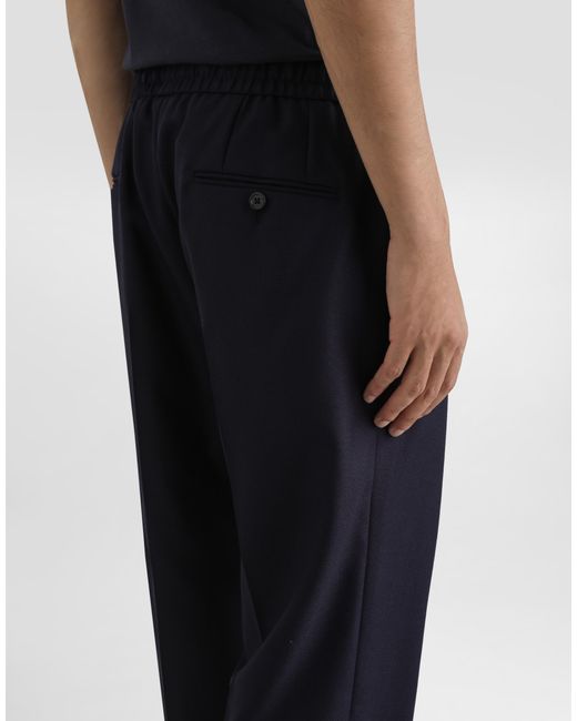 Dolce & Gabbana Blue Garment-Dyed Wool Joggers for men