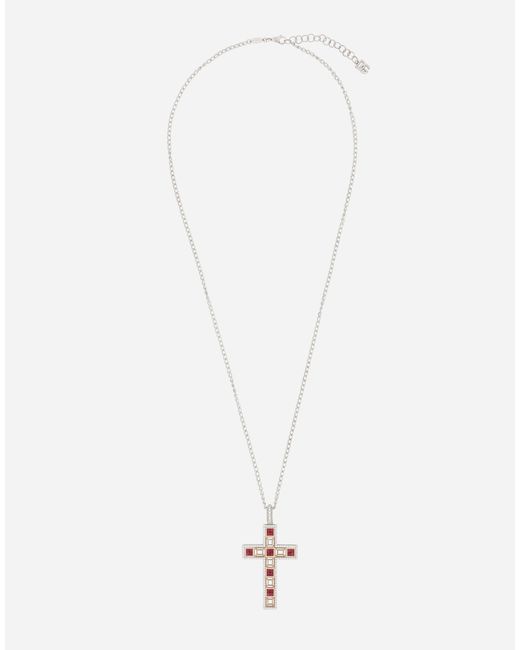 メンズ Dolce & Gabbana トラディション ペンダント 18Kホワイトゴールド ルビー&ダイアモンド White