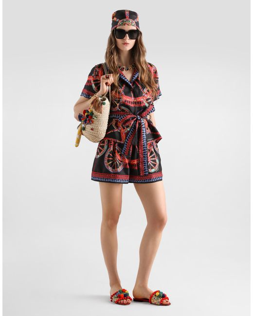Dolce & Gabbana Red Carretto-Print Silk Twill Vanity Shirt