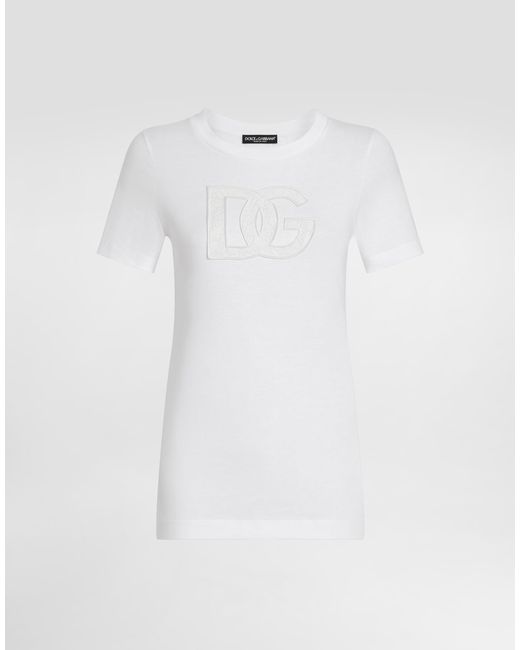 Dolce & Gabbana White Jersey T-Shirt With Dg Logo Patch