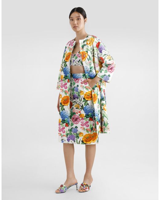 Dolce & Gabbana White Mantel Aus Baumwolljacquard Blumenprint