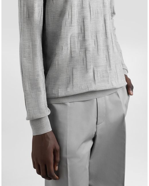Polo De Seda Con Logotipo Jacquard Dolce & Gabbana de hombre de color Gray