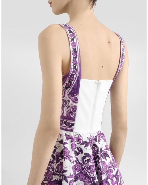 Dolce & Gabbana Purple Majolica-Print Poplin Dress