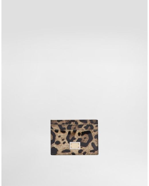 Dolce & Gabbana White Kartenetui Aus Glänzendem Kalbsleder Mit Leopardenmuster-Aufdruck