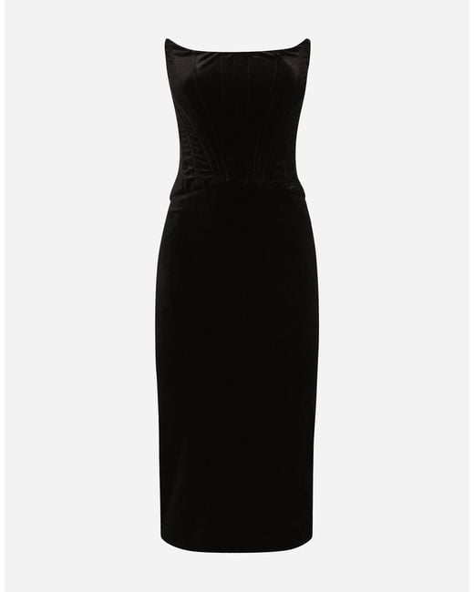 Dolce & Gabbana Black Velvet Calf-Length Corset Dress