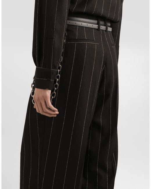 Dolce & Gabbana Black Pinstriped Flannel Trousers for men
