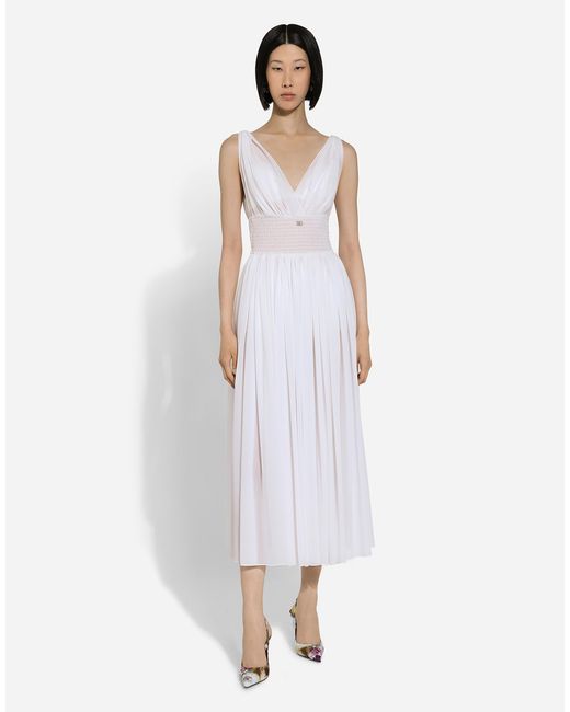 Dolce & Gabbana White V-Neck Midi Dress