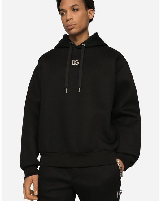 Dolce & Gabbana Technical Jersey Hoodie With Dg Patch in Black for Men ...