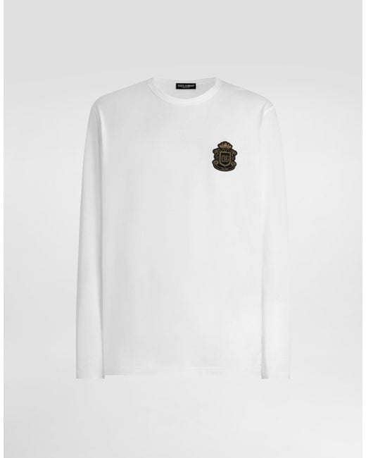 Dolce & Gabbana White Cotton T-Shirt With Heraldic Patch for men