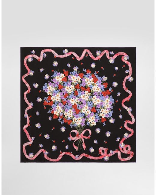 Dolce & Gabbana Black Small Floral-Print Silk Twill Scarf 70X70