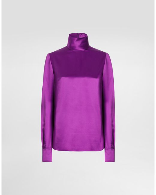 Dolce & Gabbana シルクサテン タートルネック サックトップ Purple